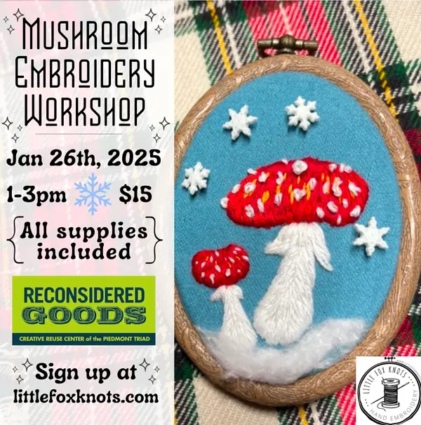 Winter Mushroom Embroidery Workshop with Julie Ruscica